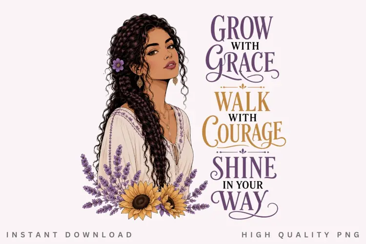 Grow With Grace Walk With Courage PNG Sublimation Design