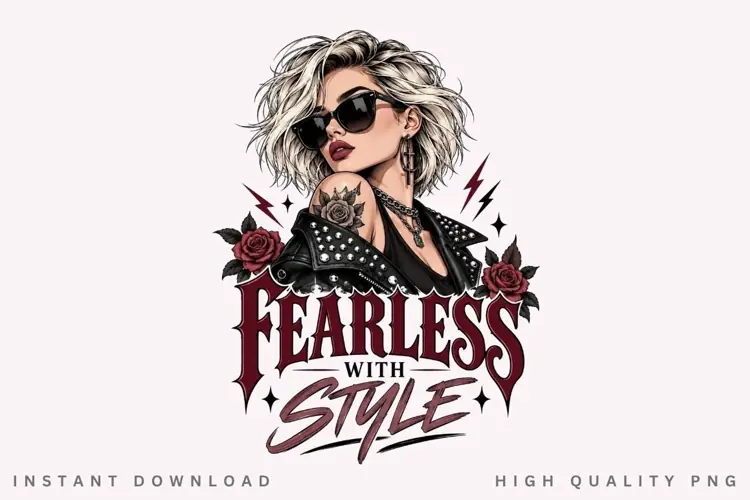 Fearless With Style PNG Sublimation Design, Blonde Rocker