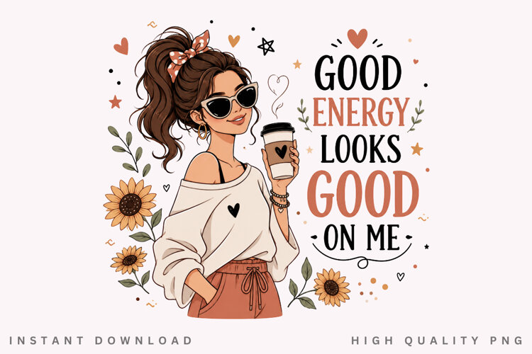 Good Energy Looks Good On Me PNG Sublimation Design example image 1