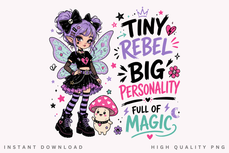 Pastel Goth Fairy PNG Sublimation Design, Cute Grunge Elf