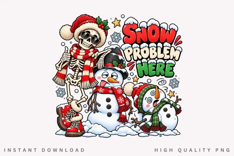 Snow Problem Here Funny Skeleton Snowman Christmas PNG