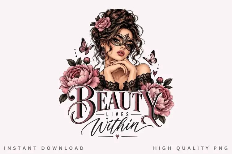 Beauty Lives Within PNG Sublimation Design, Masquerade
