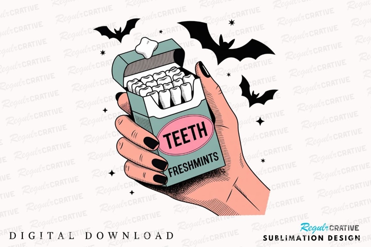 Hand Holding Teeth Freshmints Cigarette Sublimation PNG