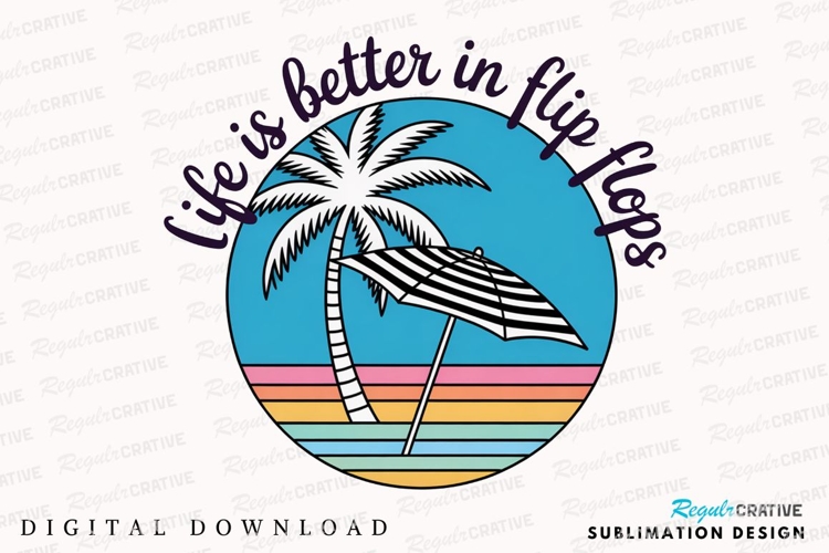 Beach Scene Illustration with Palm Tree Sublimation PNG