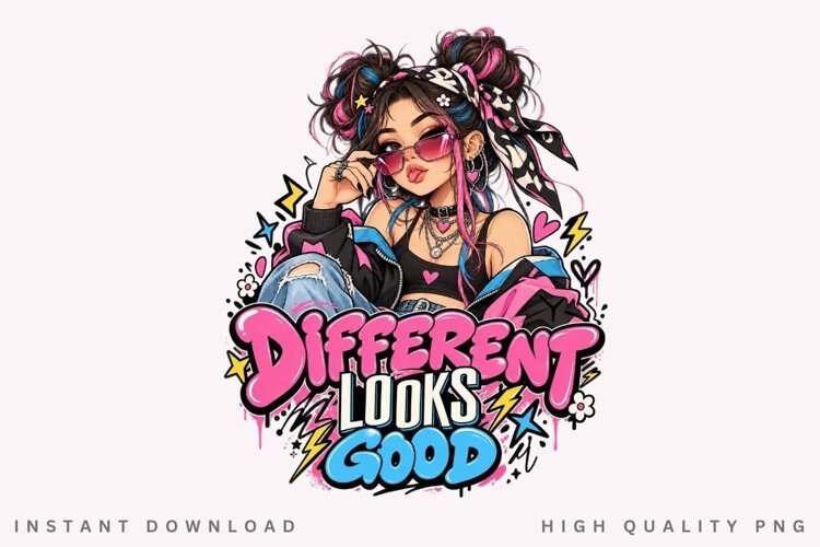 Different Looks Good Cute Alternative Girl Pink Blue example image 1