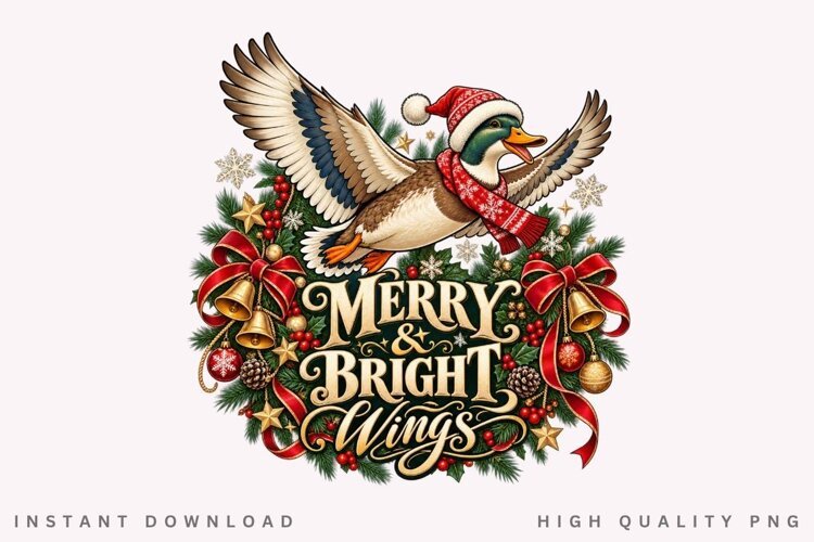 Merry and Bright Wings Christmas Duck Winter Holiday PNG example image 1