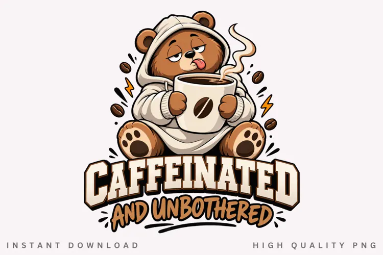 Caffeinated and Unbothered PNG, Cute Coffee Bear