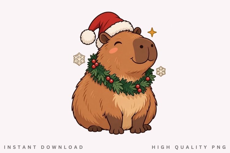 Christmas Capybara PNG Sublimation Design, Cute Santa Hat example image 1