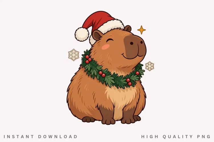 Christmas Capybara PNG Sublimation Design, Cute Santa Hat