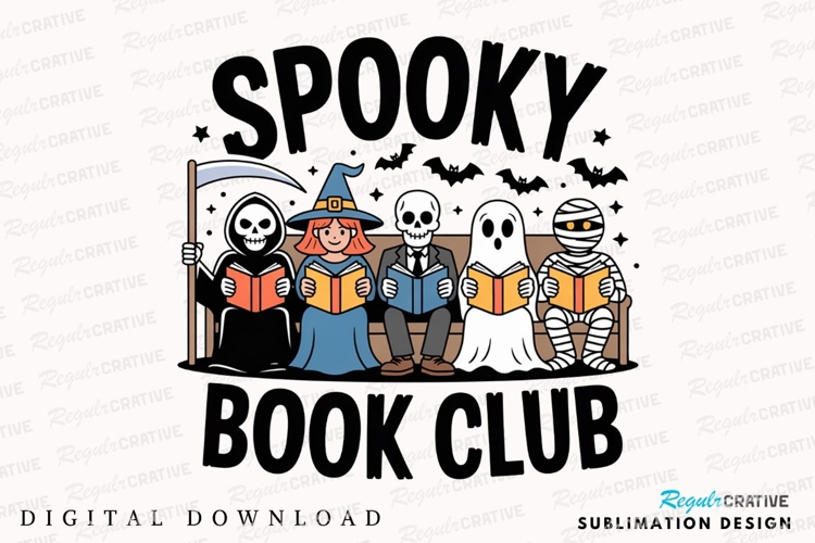 Spooky Book Club Illustration with Halloween Sublimation PNG