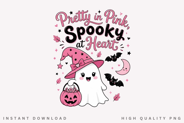 Pretty In Pink Spooky At Heart PNG, Pink Ribbon Ghost Witch