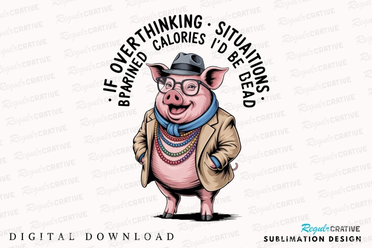 Sophisticated Pig Design With Humorous Sublimation PNG