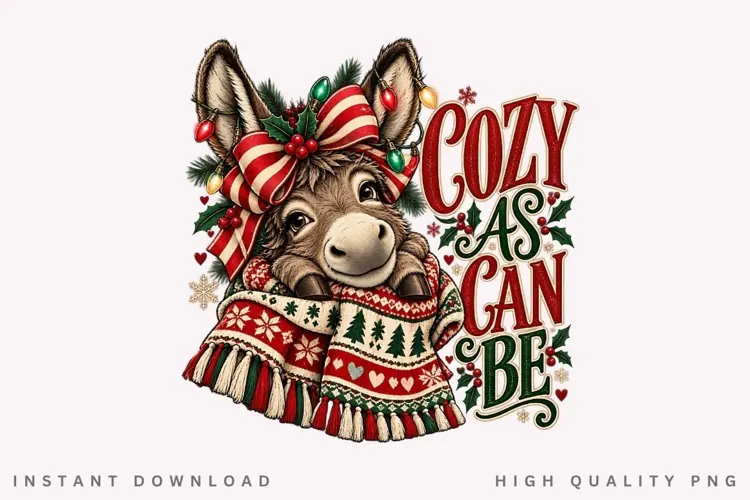 Cute Donkey Cozy Christmas Joy Holiday Winter Festive PNG