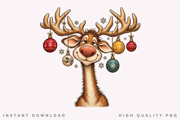 Christmas Reindeer PNG Sublimation Design, Funny Sleepy Deer example image 1