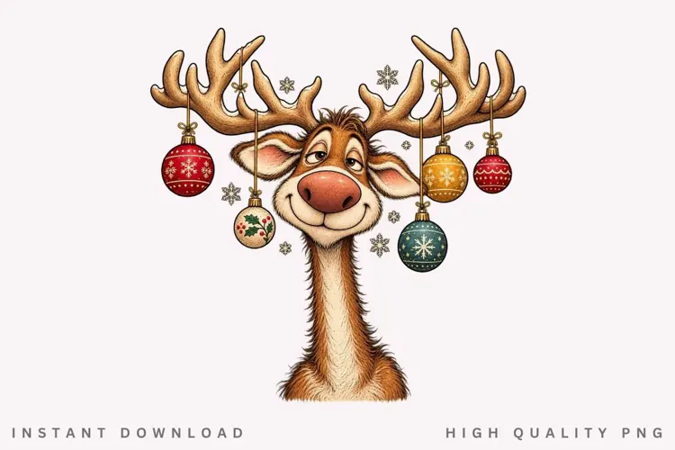 Christmas Reindeer PNG Sublimation Design, Funny Sleepy Deer
