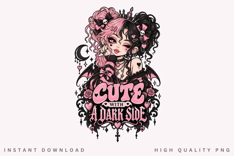 Cute With A Dark Side PNG, Gothic Girl Clipart, Pink Goth example image 1