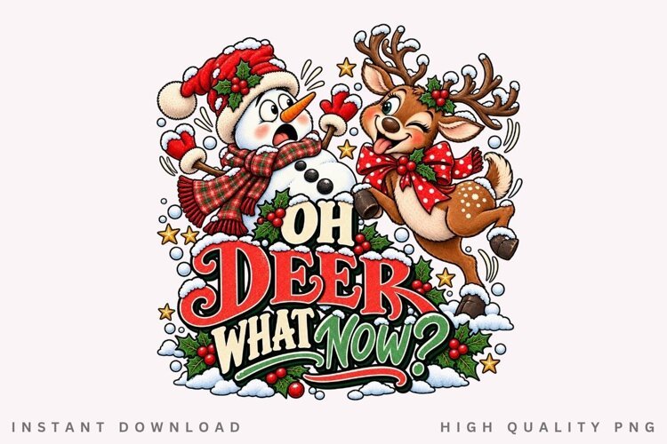 Oh Deer, What Now Funny Christmas Reindeer Snowman PNG example image 1