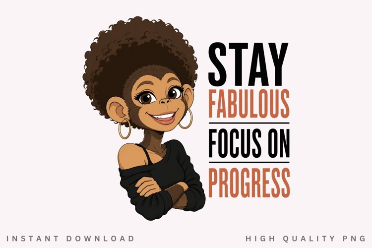 Focus On Progress PNG Sublimation Design, Cute Monkey Afro