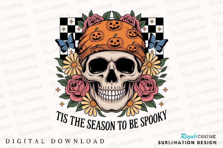 Halloween Skull with Pumpkin Bandana Sublimation PNG