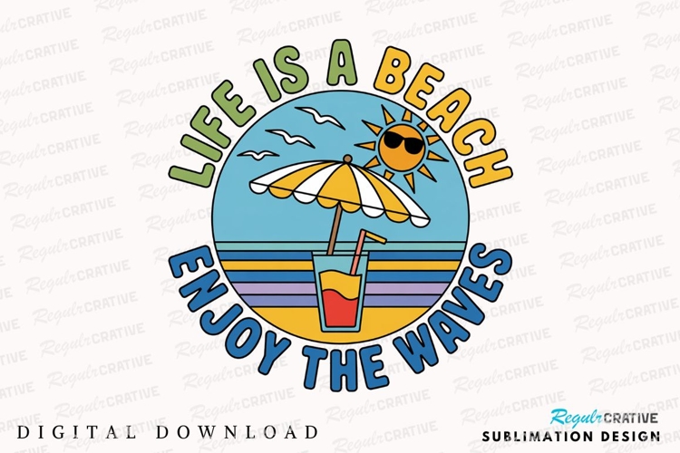 Beach Life Illustration with Sun Umbrella Sublimation PNG example image 1
