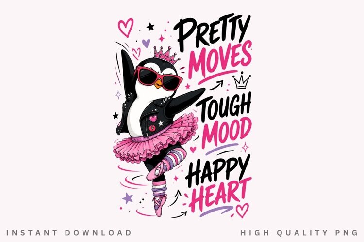 Ballerina Penguin PNG Sublimation Design, Cute Punk Penguin example image 1