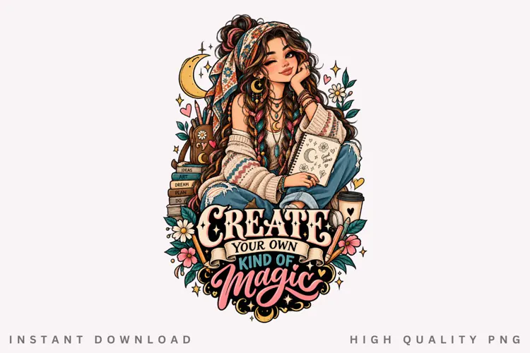 Create Your Own Kind of Magic PNG, Creative Girl
