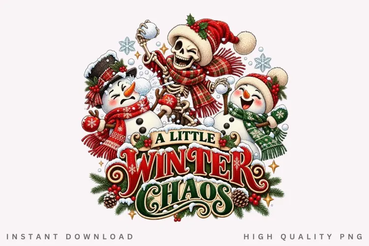 A Little Winter Chaos Funny Christmas Skeleton Snowman PNG