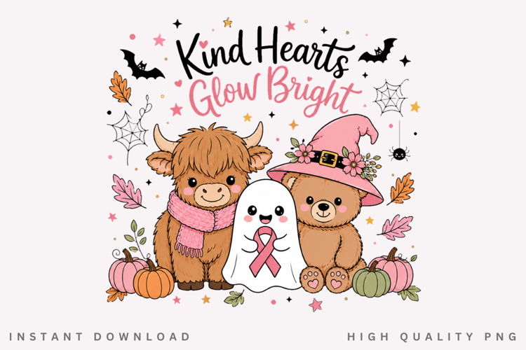 Kind Hearts Glow Bright PNG, Breast Cancer Ghost Highland