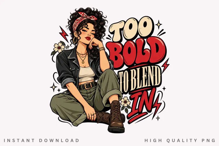 Too Bold to Blend PNG, Confident Woman PNG, Edgy Girl