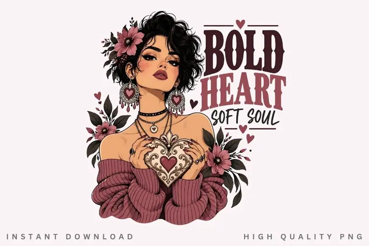 Bold Heart Soft Soul PNG Sublimation Design, Sacred Heart