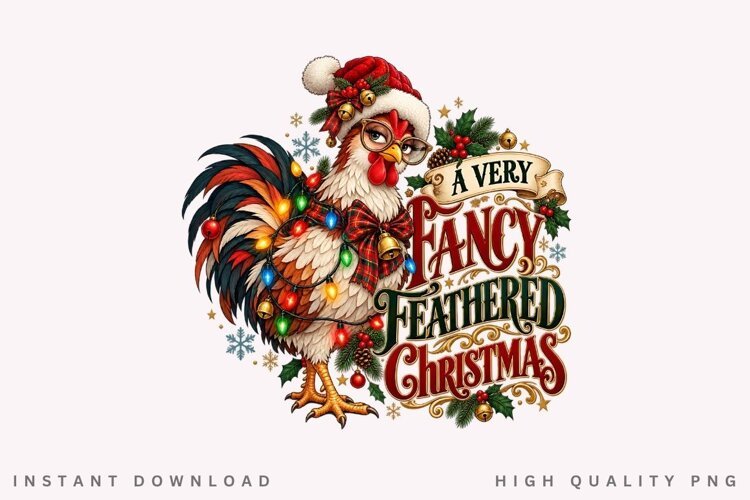 A Very Fancy Feathered Christmas Rooster Holiday Festive PNG example image 1