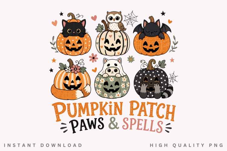 Pumpkin Patch Paws And Spells PNG Sublimation Design