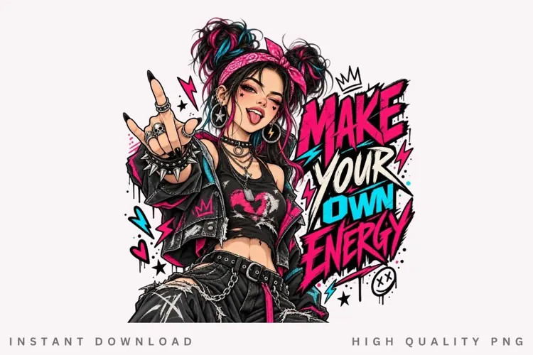Make Your Own Energy Edgy Punk Girl with Pink Blue Hair and