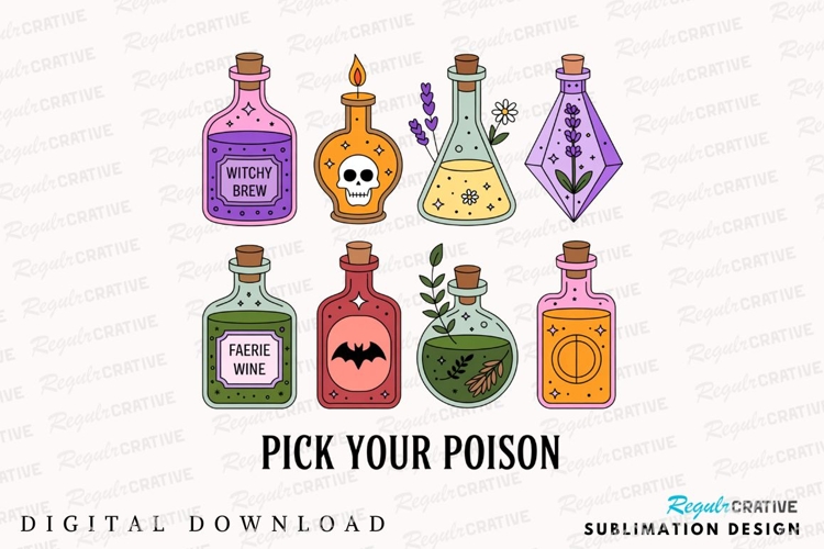 Colorful Potion Bottles with Corks and Text Sublimation PNG