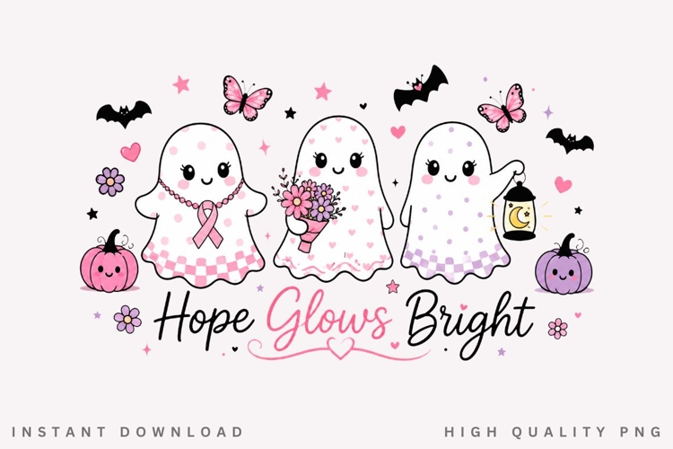Hope Glows Bright PNG, Pink Ribbon Ghost Sublimation