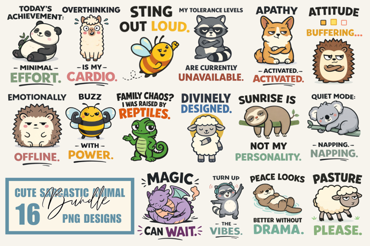 Cute Sarcastic Animal PNG Bundle