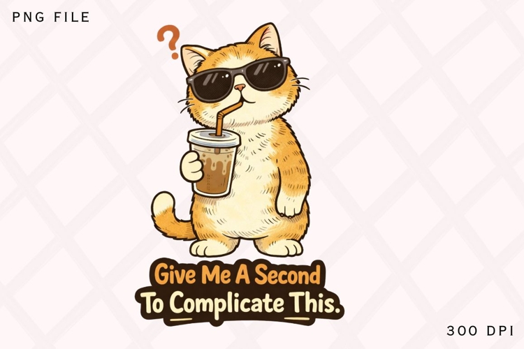 Give Me A Second To Complicate This PNG, Funny Cat Coffee