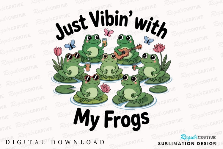 Cartoon Frogs Hanging Out On Lily Pads Sublimation PNG