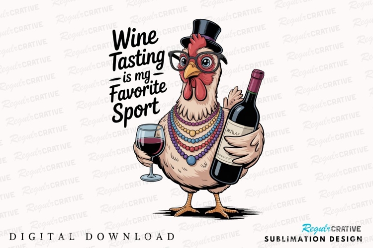Fancy Chicken Enjoys Wine Tasting Sublimation PNG