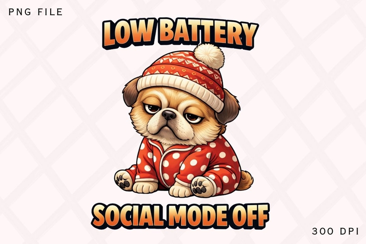 Low Battery Social Mode Off PNG, Funny Tired Dog PNG
