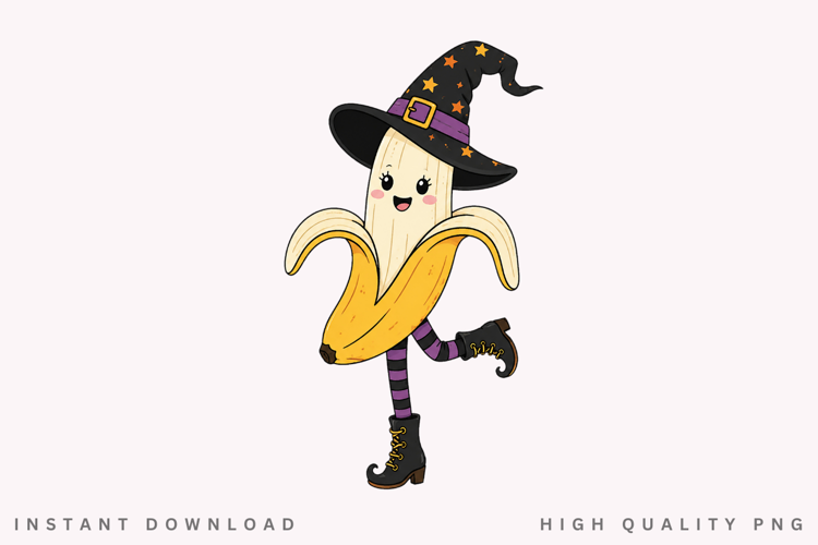 Halloween Witch Banana PNG Sublimation Design, Cute Spooky