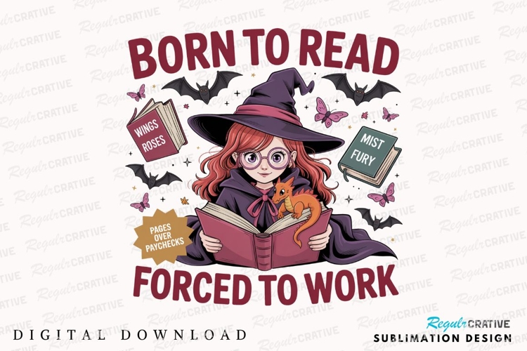 Witch Reading Book with Dragon Butterflies Sublimation PNG