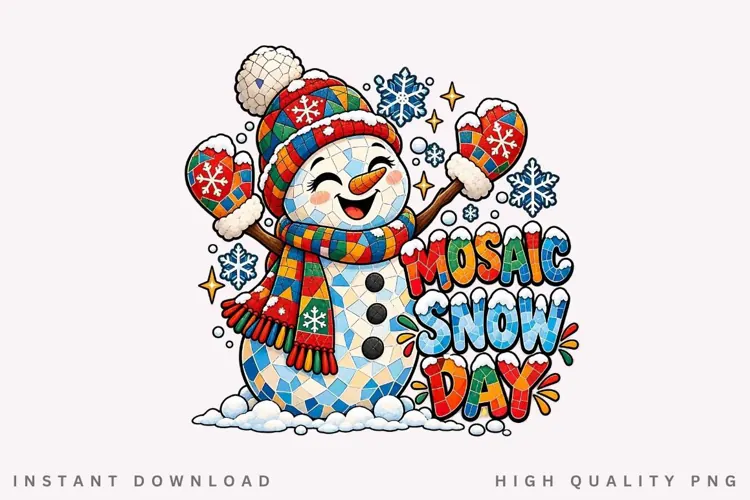 Cute Mosaic Snowman Magic Snow Day Winter Holiday PNG