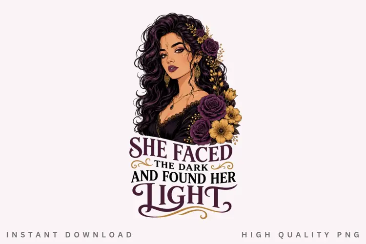 She Faced The Dark PNG Sublimation Design, Purple Rose