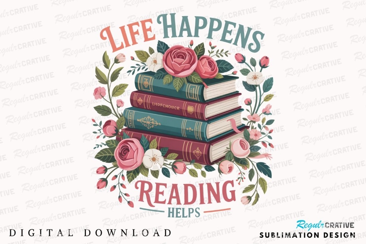 Books And Flowers Reading Vector Design Sublimation PNG