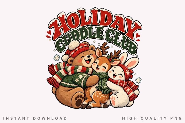 Holiday Cuddle Club PNG Sublimation Design, Cute Woodland example image 1