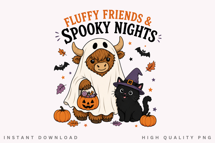Fluffy Friends And Spooky Nights PNG Sublimation Design