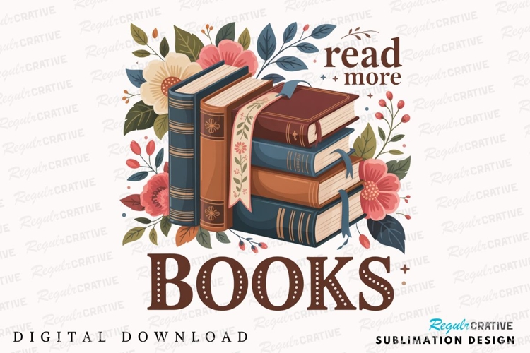 Stack Of Books Floral Design Illustration Sublimation PNG