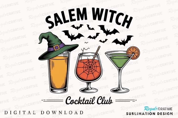 Salem Witch Cocktail Club Drinks with Witch Sublimation PNG