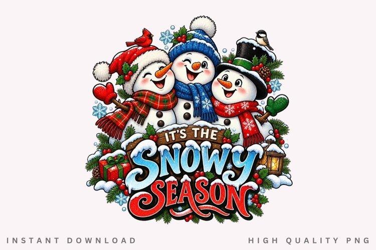 Cute Snowman Family Snowy Season Winter Christmas Holiday example image 1